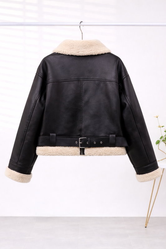 Aviator Sherpa-Lined Leather Look Jacket