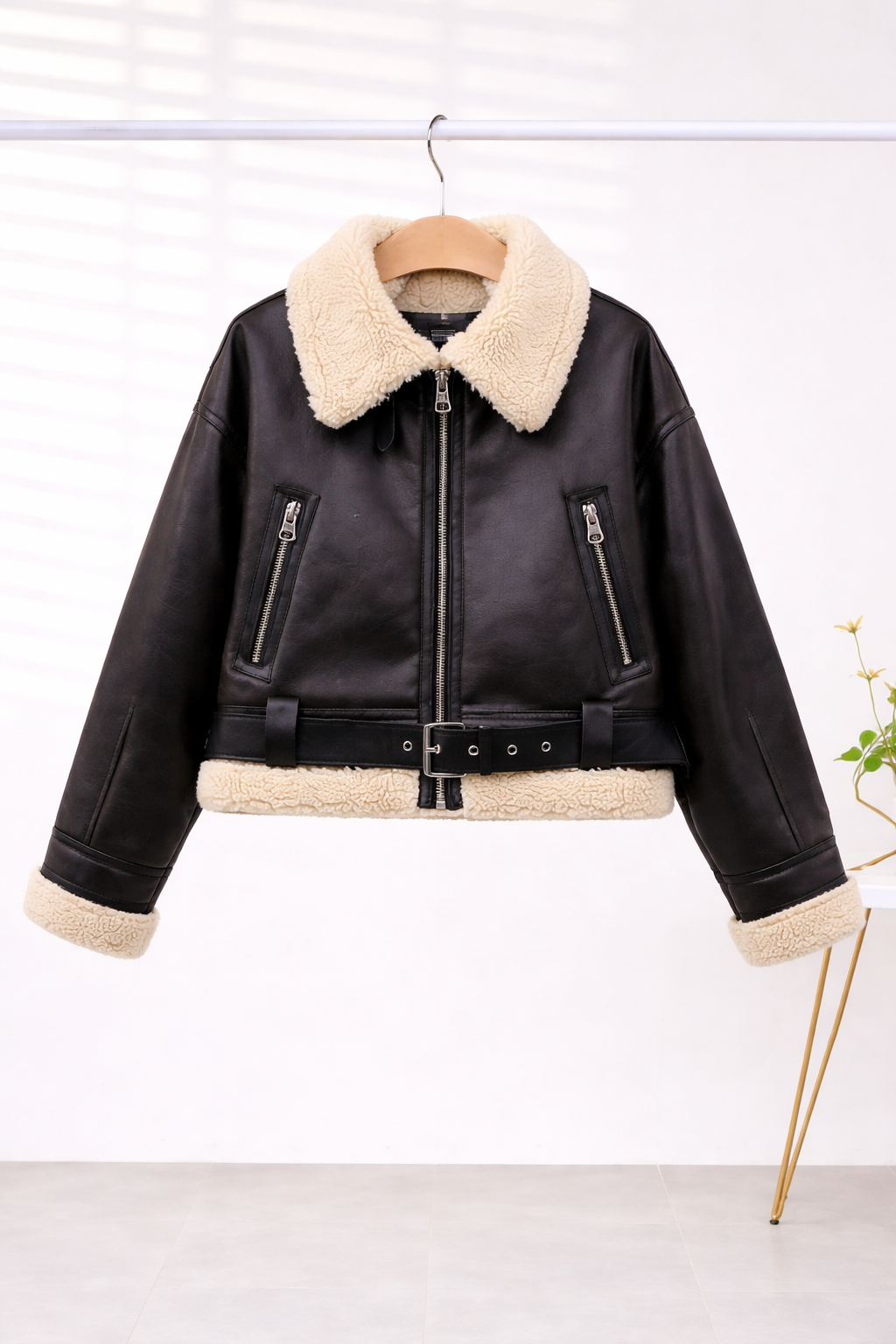 Aviator Sherpa-Lined Leather Look Jacket