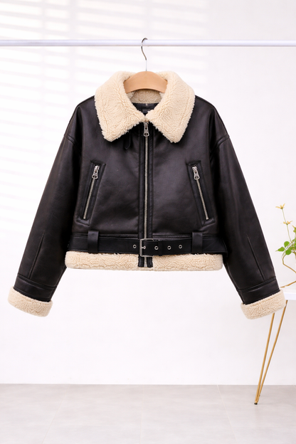 Aviator Sherpa-Lined Leather Look Jacket