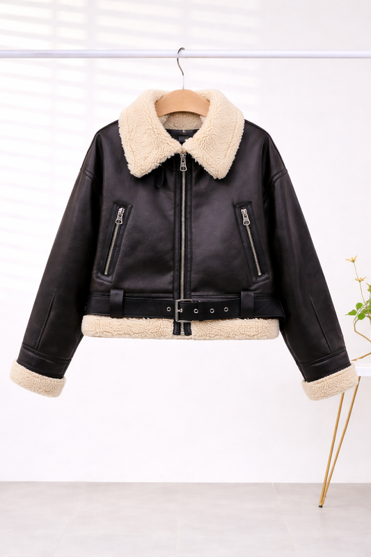 Aviator Sherpa-Lined Leather Look Jacket