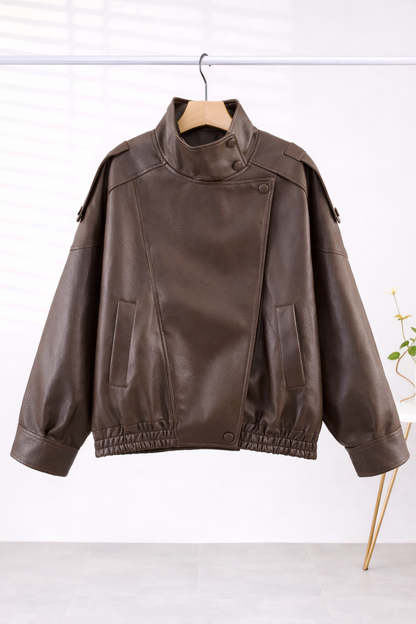 Asymmetric Vegan Leather Moto Jacket