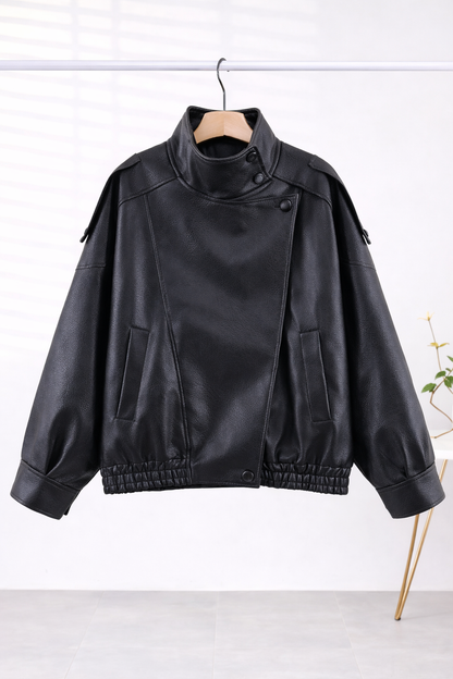 Asymmetric Vegan Leather Moto Jacket