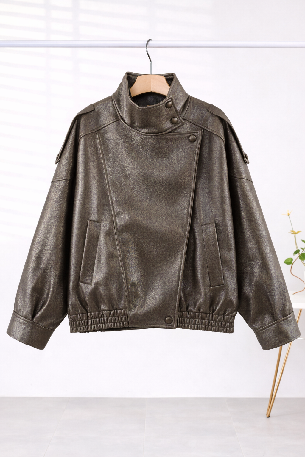 Asymmetric Vegan Leather Moto Jacket
