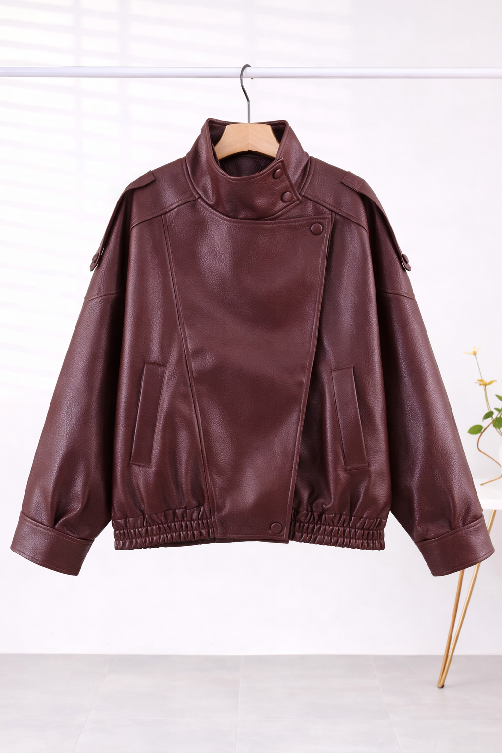 Asymmetric Vegan Leather Moto Jacket