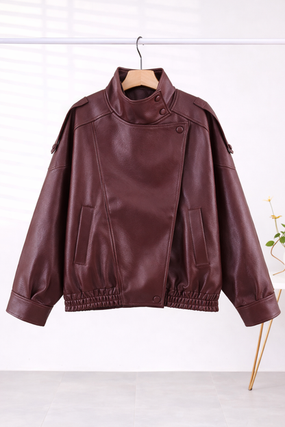 Asymmetric Vegan Leather Moto Jacket