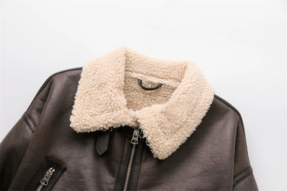 Aviator Sherpa-Lined Leather Look Jacket