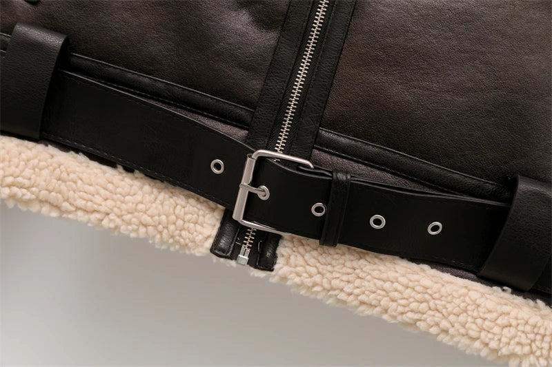 Aviator Sherpa-Lined Leather Look Jacket