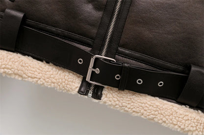 Aviator Sherpa-Lined Leather Look Jacket
